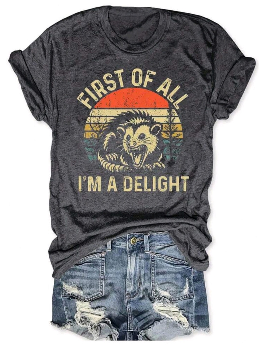 Women's Charcoal Graphic Tee - "First of All I'm a Delight"